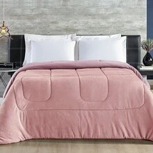 Double-Sided Queen Comforter Coverlet In 100% Cotton Mesh And Flannel Blanket Jra - Rosa - Ver 3