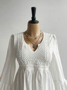 Rusttydustty 白色休闲度假喇叭袖上衣，适合波西米亚风复活节海滩装扮、夏威夷音乐节和热带度假 - 白色 - 查看 3