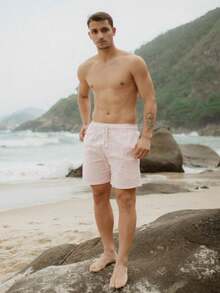 Men's Linen Shorts With Drawstring, Comfortable For Everyday And Leisure - Rosa Pálido - Ver 1