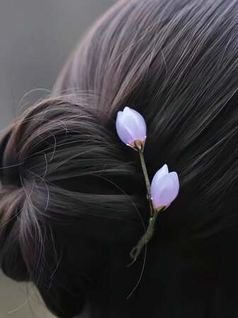 1个复古莲花四叶草U型发夹，金属材质，白色、红色、粉色、紫色、黄色可选，可爱花束造型，优雅仙女发带发梳，精致少女发饰，红色委婉花饰，适合春、夏、秋、冬四季佩戴，不易褪色，长17.9厘米，酷炫夹子，不伤头皮，新年发饰，发饰配件