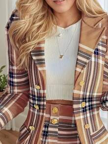 DAXIDA New Style Suit Set - Long-Sleeved Casual Jacket Suit Mini Skirt Two-Piece Set Elegant Plaid Sports Women's Suit Elegant Fashion Party Outdoor Dress Women's Clothing - 向日葵色 - 查看 3