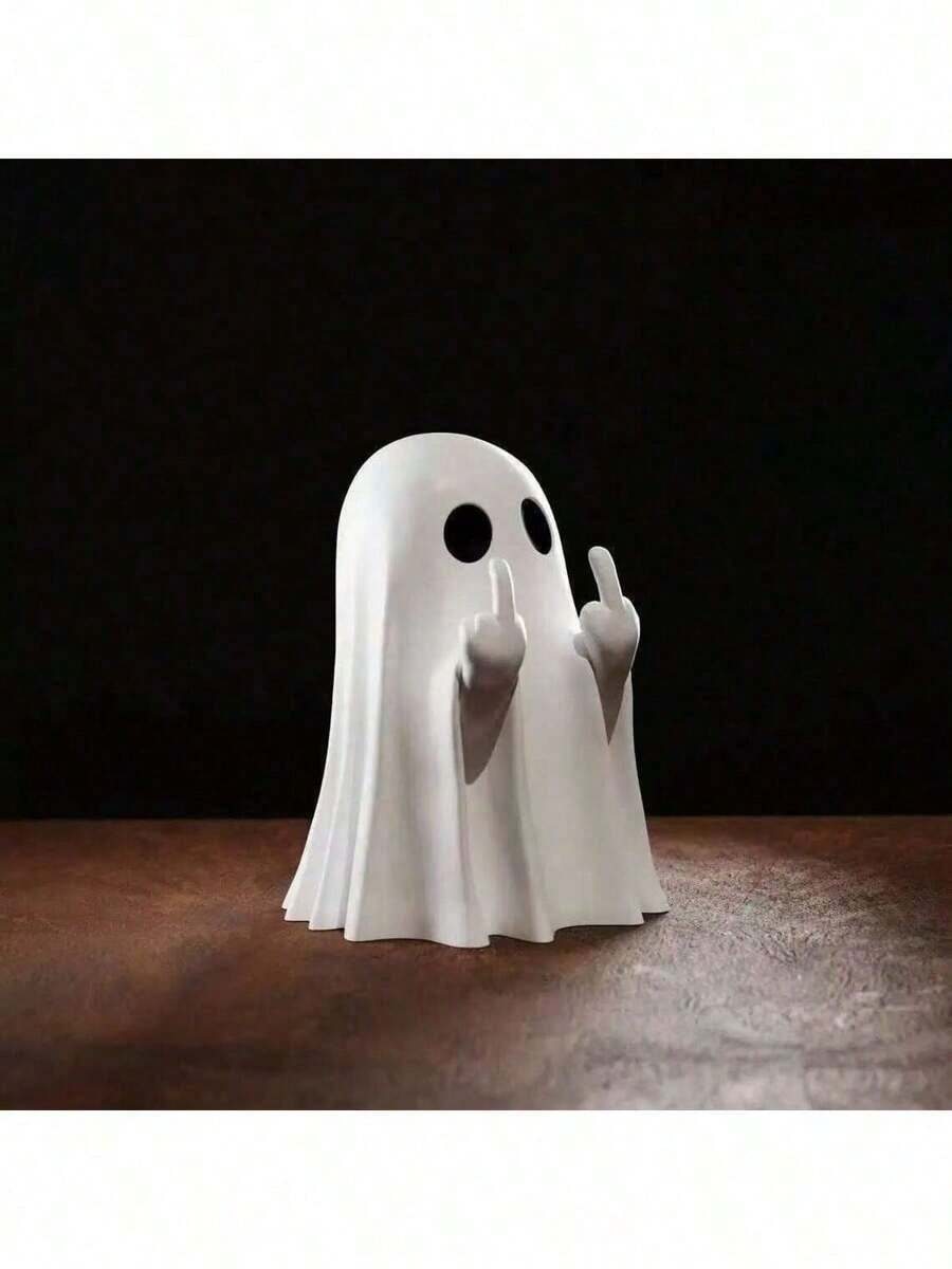 Estatueta de Fantasma de Halloween - Estátua Assustadora de Dedo do Meio de Resina, Decoração Fofa para Decorações de Halloween, Varanda e Decoração Assustadora Interna da Casa
