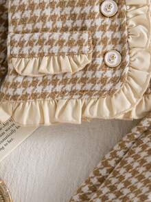 秋冬女宝宝优雅荷叶边卡其色千鸟格复古夹克和卡其色褶皱围裙法式连衣裙