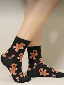 6双/10双圣诞印花袜子，舒适可爱毛绒保暖袜，女士长袜（款式随机）- 1双/3双/5双 - 彩色 - 查看 4