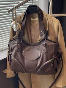 Bolso de hombro de mujer de gran capacidad de unicolor, bolso de mujer de gran capacidad con textura de moda, bolso de mano grande, bolso de hombro y cruzado personalizado para mujer, adecuado para uso diario y universidad, adecuado para salir, compras, regalos, viajes, ir y venir