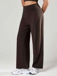 VUTRU 高腰七分宽松阔腿瑜伽裤紧身裤 - 咖啡棕 - 查看 4