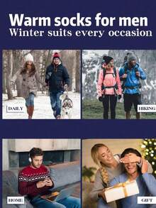 3双男士加长加厚羊毛混纺保暖腿套，柔软美利奴羊毛混纺过膝袜，适合冬季、滑雪和商务穿着（尺码偏小），舒适袜子 - 彩色 - 查看 9