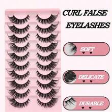 10 Pairs Of Perfect Makeup Faux Mink Eyelashes - Luxurious & Wispy & Fluffy Cat Eye Style, Natural Look Strip Lashes, D Curl, Fragrance-Free, Voluminous Multi-Pair Pack For Dramatic Eye Enhancement - Black - View 6
