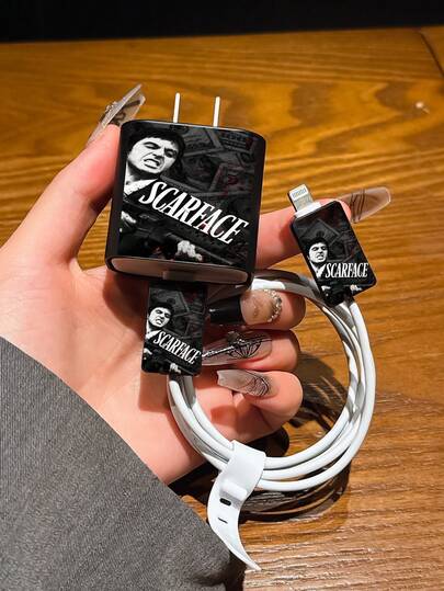 Juego de 4 piezas: Funda protectora de cargador de teléfono con gráfico de héroe del dólar, organizador de cable de datos - Adaptador de cargador de 20W/18W, cubierta del adaptador, compatible con Apple 11/12/13/14/15/16/13promax/16promax, Protector de cargador Funda para cargador Accesorios para teléfonos