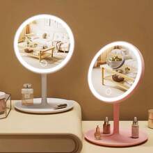 Espejo de maquillaje LED ajustable, iluminación inteligente de 3 colores, brillo ajustable, carga USB con un solo toque, espejo de sobremesa de alta definición giratorio 180°, bandeja portátil desmontable, espejo cosmético electrónico de viaje, adecuado para dormitorio, baño, mesita de noche, dormitorio, gran regalo para el Día de la Madre, cumpleaños, mujeres - Multicolor - Ver 2