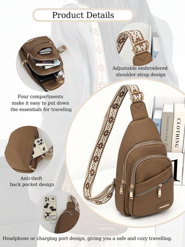 1 Peça de Bolsa Mensageiro de Couro PU Vintage com Múltiplos Bolsos e Zíper, Bolsa de Ombro, Bolsa de Peito, Bolsa de Armazenamento, Adequada para Viagens Essenciais ao Ar Livre, Esportes Essenciais, Pode Armazenar Cartões, Chaves, Pequenos Itens, Etc. Presentes para Bons Amigos, Presentes de Feriado