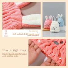 1 gorro de pelo seco para niños con Orejas de conejo de dibujos animados de fibra ultrafina, combinación perfecta de absorción de agua suave y baño - Rosa - Ver 7