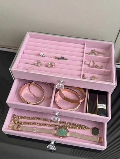 1 Stück Schmuckaufbewahrungsbox mit 3 Ebenen aus Samt, tragbare staubdichte Schmuckaufbewahrungsbox für Oxidationsschutz von Accessoires/Rosa, Ohrringe, Ringe, Schmuck, Nagelkunst, Halskette, Reiseaufbewahrungstasche, Schmuckaufbewahrungsbox, Schmuckdisplayschrank, Valentinstag Geschenk, Muttertags Geschenk, Weihnachtsgeschenk