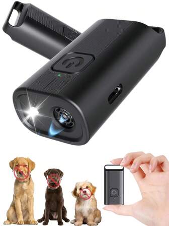 迷你超声波驱狗器专业防吠超声波工具紧凑便携小狗训练器威慑工具是狗电动吠叫项圈的替代品，带LED灯的超声波止吠器适用于狗用品狗用品小狗饲养狗配件狗玩具用于驱赶和训练狗黑色
