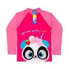 Kit Praia Infantil Biquíni Estampado + Camisa UV50 Proteção Solar Menina Piscina Verão (1 a 6 Anos) - Rosa chiclete - Visão 4