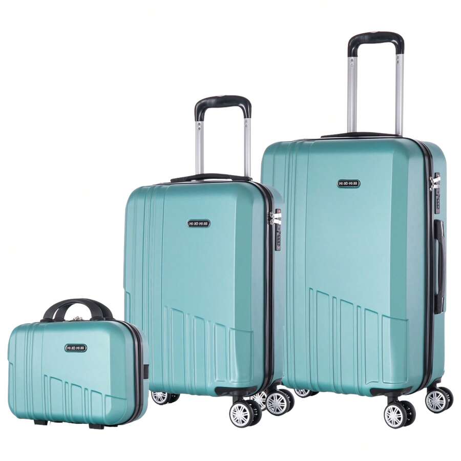 Set Of 3 Travel Suitcases: Lightweight ABS Shell, Number Lock, 4 360° Spinner Wheels, Aluminum Telescopic Handle. Trolley Suitcase Set, Cabin Luggage, Hand Luggage 2688. - 2688-VERDE - Xem 1