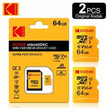 Kodak 2张柯达C10 Micro SD卡，32GB存储卡，兼容64GB、128GB，读写速度100MB/s，U3 V30 MicroSD卡，最大支持256GB，适用于相机、智能手机和电脑。 - 黃色 - 查看 11