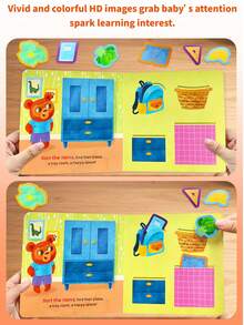 beartale Interactive Flip-Up Story Book, Animal Daily Activities Picture Book (Rooster Waking Up, Kitten Washing Face, Hippo Brushing Teeth, Bear Tidying Room), Suitable For 3-6 Years Old Children, Montessori Quiet Travel Toy, Pre-School Enlightenment And Bedtime Reading - Multicolor - View 7