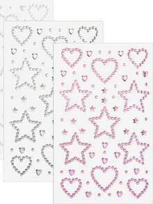 爱心五芒星多色闪亮立体宝石贴纸，适用于化妆、节日派对、Y2K风格音乐节、DIY眼部面部宝石贴纸，适合舞蹈表演、派对、舞台角色扮演、婚礼、假纹身、杂物箱饰品套装/美甲饰品 - 彩色 - 查看 2