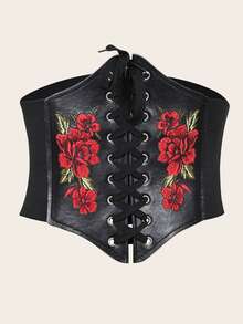 1 件女士刺绣松紧腰带，纯色宽腰带万圣节服装