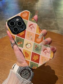 1pc Personalized Pumpkin Plaid Pattern Shockproof Anti-Slip Soft TPU + PC Hybrid Material Phone Case Compatible With IPhone 11/12/13/14/15/16/16 Plus/16 Pro/16 Pro Max - Multicolor - View 2