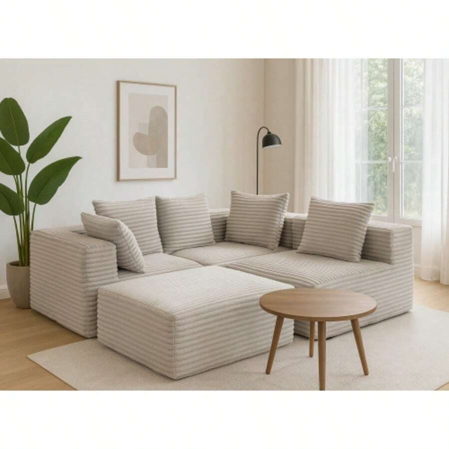 Oversized L-Shaped Modular Sofa - Modular Sofa With Soft, Deep Seat, No Assembly Required, Available In Multiple Colors, Memory Foam Cushions And Springs, Imitation Rabbit Fur Texture, Modern Living Room Furniture For Large Spaces, Space-Saving Design, Easy-To-Clean Fabric, Luxury Sofa For Apartments And Homes, Classic Minimalist Style, No Wooden Parts, Soft And Comfortable, Boneless Modular Sofa, Curved Sofa For Living Room, Single Sofa Bed Foldable, Compression Sofa - 淺灰色 - 查看 1