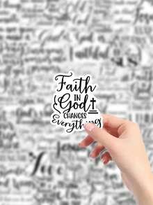 51张黑白书法PET材质基督教圣经经文贴纸 - 励志信仰贴纸，适用于圣经日记、剪贴簿和基督教礼品 - 黑色 - 查看 4