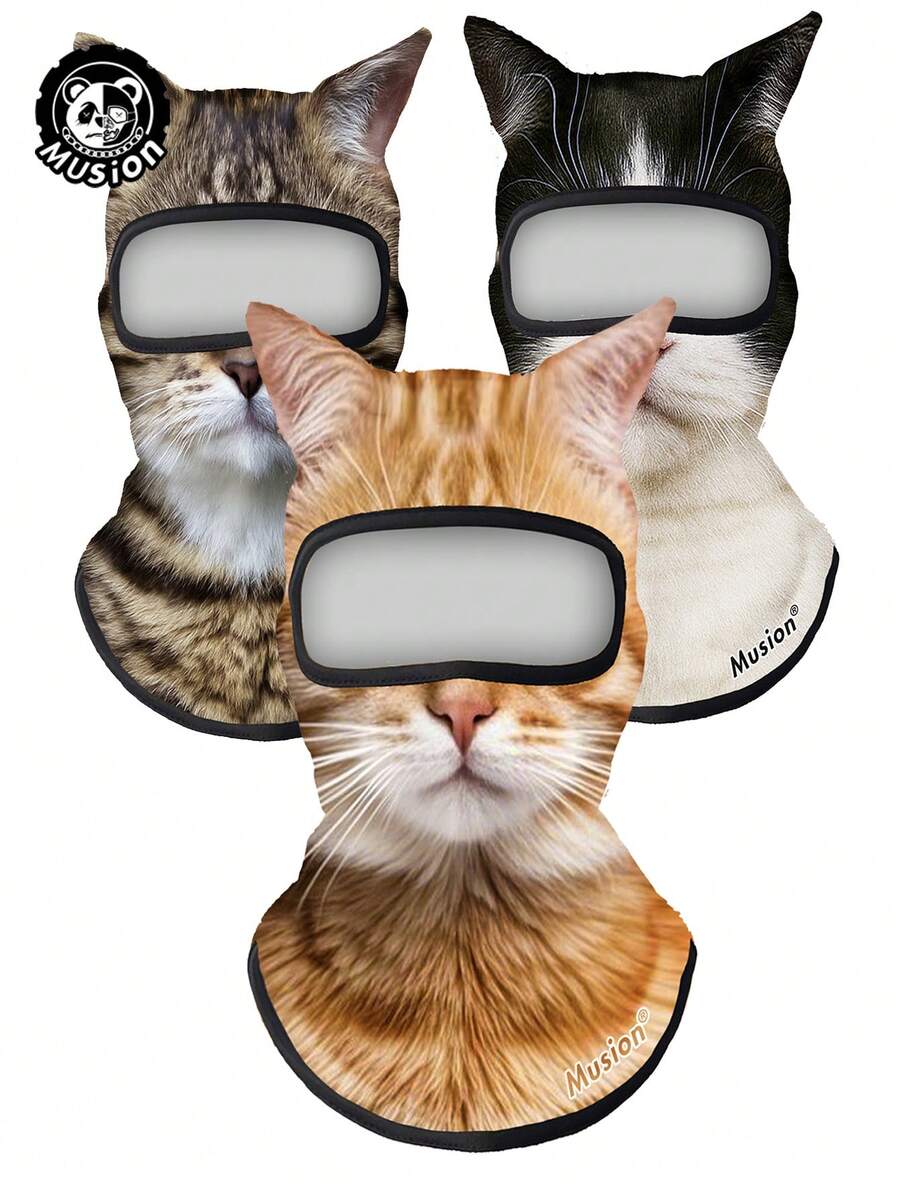 Musion 1/2/3pcs 3D Cat Ski Balaclava Sheisty Face Mask With Ears - Multicolor - View 1