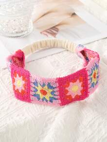 1 件休闲彩色针织花朵头带，颜色位置随机，发带秋冬发带发饰女士度假装女士