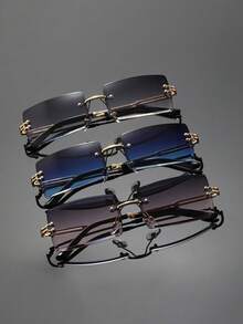 1/2/3pcs Men Classic Square Frame Metal Frame Y2K Blue Double-Bridge Eyeglasses Set For Summer Beach Vacation,Outdoor,Travel - Multicolor - View 8