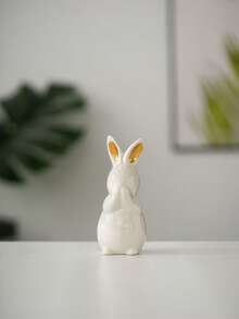 1pc White Ceramic Rabbit Figurine, Suitable For Desk, Home Decor, Office, Bookshelf, TV Stand, Available In Multiple Sizes - White - View 19