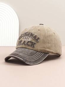 1pc Vintage Washed Letter Embroidery Baseball Cap, Women Petite Wide Brim Deep Crown Casual Street Snapback Hat, Unisex Polyester Fashion Decorative Cap