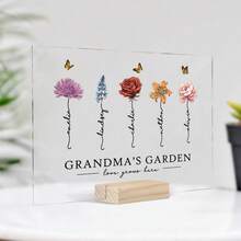Grandma's Garden Love Grows Here Beautiful Birth Month Flower Gift For Grandma Mom Personalized Horizontal Rectangle Acrylic Plaque