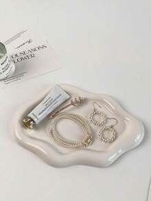 2pcs/1pc.68*5.32 Inch Asymmetric Cloud-Shaped Ceramic Tray, Nordic Style Jewelry Storage Tray, Jewelry Decorative Plate, Jewelry Display Tray, Her, Home Decor, Bedroom Decor - Trắng - Xem 9