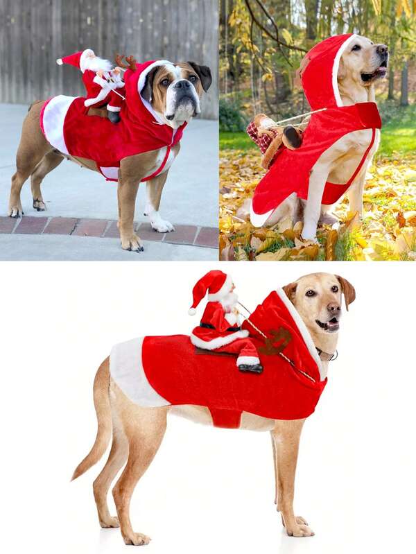 Santa Riding Dog Costume, Polyester Christmas Pet Outfit, Cartoon Theme, Suitable For Medium And Large Dogs, Adjustable Holiday Pet Costume - Comfortable Acrylic Pet Clothes, Machine Washable, Plaid Holiday Theme (Red, Size S To 3XL), Christmas Outfits For Dogs, Cats, Santa Riding Horse Costume, Christmas Pet Clothes Reindeer Costume, Christmas Pet Supplies, Funny Fleece Clothes For Kittens (Minor Paint On Face Is Normal) Halloween Halloween Costumes