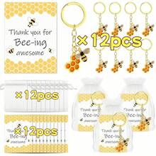 20/12/6/3/1 蜜蜂主题员工感谢礼套装，包含可爱蜜蜂钥匙扣、感谢卡、欧根纱袋，可作为激励同事的礼物、减压玩具、婚礼钥匙扣、生日礼物、钥匙扣套装、钥匙圈、婚礼装饰、父亲节礼物、派对礼品袋、派对礼品袋填充物、钥匙扣套装、毕业礼物、学年结束学生礼物 - 蜂巢鑰匙扣 - 查看 12