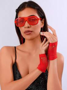 1 Set 70s/80s Bohemian Style Neon Color Accessories Set, Including Hollow Lightning Earrings, Hollow Eye Decor, Fishnet Gloves, Suitable For Christmas, Carnival, Parties, Gatherings, Interesting Gift Idea