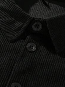 Men Long Sleeve Corduroy Old Money Shacket, Fall - Black - View 6