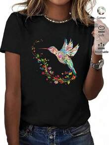 "Playera Mujer Blanca 180g Algodón Cuello Redondo Manga Corta con Estampado Mexicano de Sombrero, Bandera y Rosas – Casual y Cómoda para Looks Diarios" - Negro - Ver 2