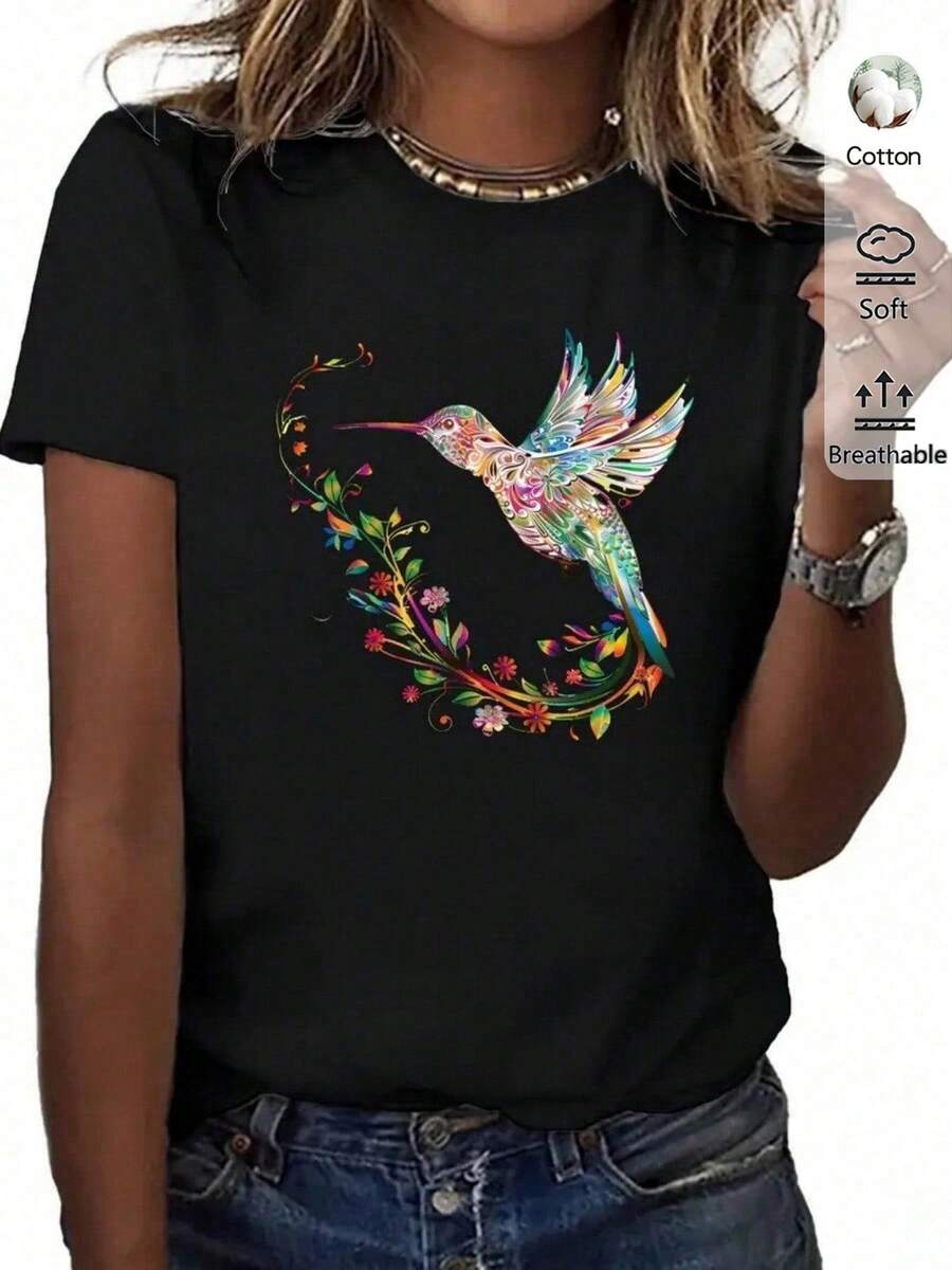 "Playera Mujer Blanca 180g Algodón Cuello Redondo Manga Corta con Estampado Mexicano de Sombrero, Bandera y Rosas – Casual y Cómoda para Looks Diarios"
