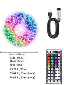 1pc Smart LED Strip Light, RGB Color Changing LED Tape With 44-Key Remote Control, DIY TV Backlight, Adjustable Color & Brightness, Flashing Modes, Suitable For Home Decor, Room, Bedroom, Kitchen, Stairs, TV, Holiday Party Decoration - Nhiều màu - Xem 9