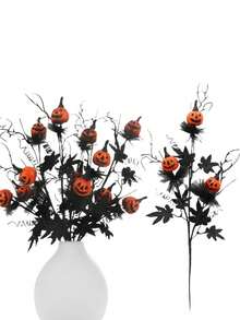 1 pezzo - Rami e steli artificiali per Ognissanti, pianta artificiale, ramo artificiale di zucca con foglie nere, fiore artificiale nero e arancione per la decorazione interna della casa di Ognissanti, decorazioni di Ognissanti, decorazioni autunnali per il raccolto e il festival di Ognissanti - Multicolore - Visualizzare 15