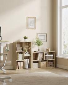 VASAGLE Bibliothèque, Étagère, Meuble de Rangement avec 5 Compartiments, Étagère sur Pied, Bibliothèque Cubique, pour Salon, Bureau, Salle à Manger, Couleur Chêne - Jaune moutarde - Voir 1