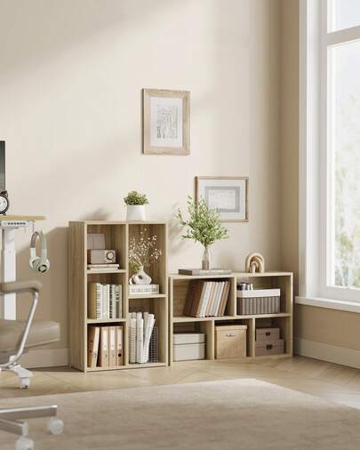 VASAGLE Bibliothèque, Étagère, Meuble de Rangement avec 5 Compartiments, Étagère sur Pied, Bibliothèque Cubique, pour Salon, Bureau, Salle à Manger, Couleur Chêne