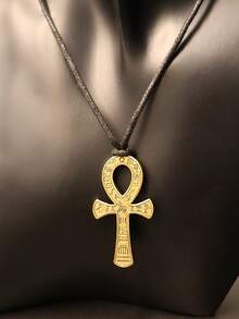 1pc Ankh Cross Necklace, Fashionable Minimalist Metal Leather Cord Unisex Pendant Necklace, Suitable For Party, Gathering, Outdoor, Daily Outfit - 彩色 - 查看 6
