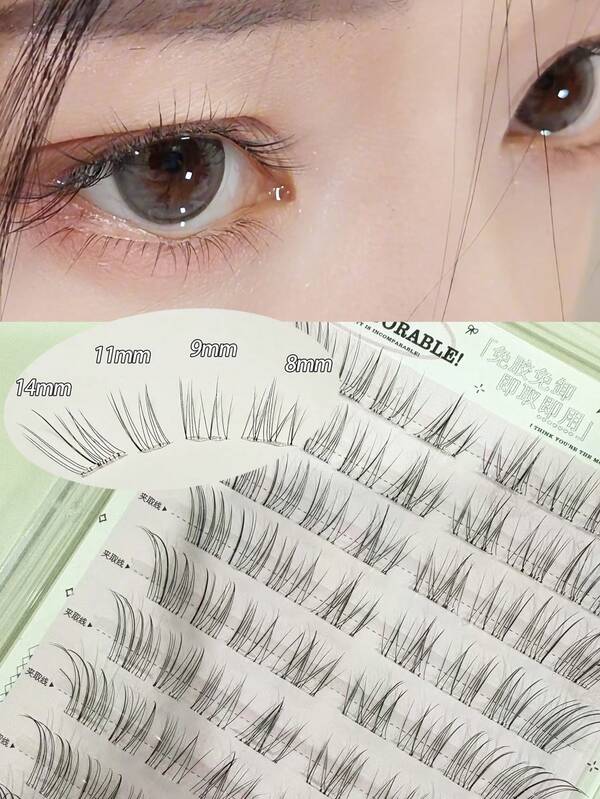80pcs Soft & Thin Oblique Feathery Bat-Shaped Baby Lashes, Transparent Stem, Natural & Messy Fairy Lashes, C-Curl Lash Extensions Without Glue Lash Clusters,Eye Lash Clusters,Individual Eyelashes,Lashes,Fake Lashes