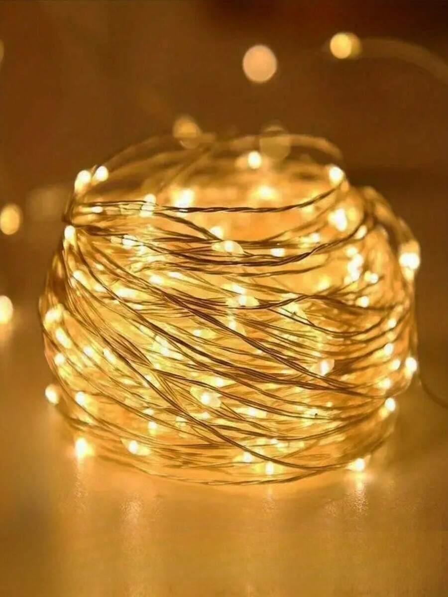 1 String Of Led Fairy Lights, Warm Color, Battery-Powered Copper Wire String Lights, Suitable For Gift, Bedroom, Christmas, Party, Wedding, Centerpiece, Halloween, Bouquet, Yard Decoration, 1m/3m/5m (Batteries Not Included) - 暖光 - 查看 1