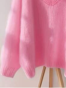 Loose, Soft, Sweet & Slouchy Knitted Sweater Cardigan - Pink - View 4