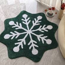 1pc Green Snowflake Christmas Bathroom Mat Kitchen Mat Door Mat, Soft Fluffy Faux Cashmere Material, Printed Carpet, Christmas Indoor Home Decor, Christmas Gifts, Christmas Home Decorations, Non-Slip Carpet Door Mat, Bathroom Small Rug - Non-Slip, Machine Washable, Faux Cashmere Bathroom Small Rug, Perfect For Bathroom Or Bedroom Decor, Bathroom Christmas Decor And Accessories, Suitable For Home Entrance Decor, Christmas Party - Multicolor - View 3