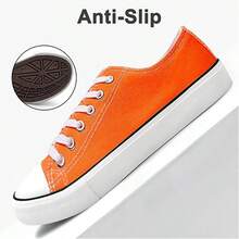 Haifago Low Top Lace Up Casual Canvas Sneakers For Women, Comfortable Lightweight Classic Fashion Sneakers Popular 2025,Tennis Shoes,Suitable For Daily Wear, Indoor, Outdoor, Work,Orange Shoes - 橘色 - 查看 1